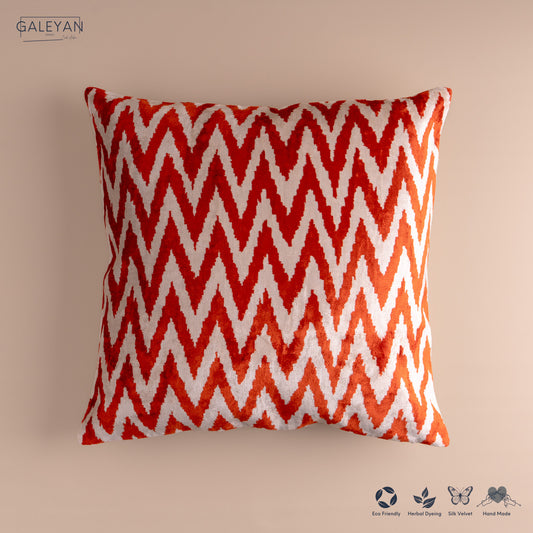Silk Velvet Ikat Cushion – Off White/Red