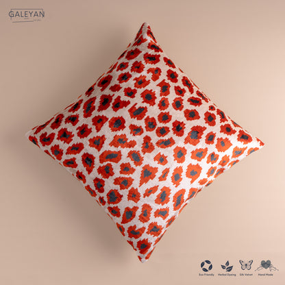 Silk Velvet Ikat Cushion – Off White/Red/Midnight Indigo