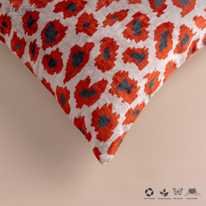 Silk Velvet Ikat Cushion – Off White/Red/Midnight Indigo