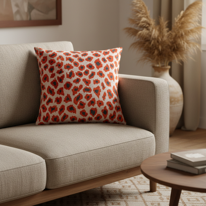 Silk Velvet Ikat Cushion – Off White/Red/Midnight Indigo