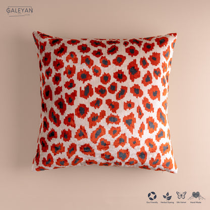Silk Velvet Ikat Cushion – Off White/Red/Midnight Indigo