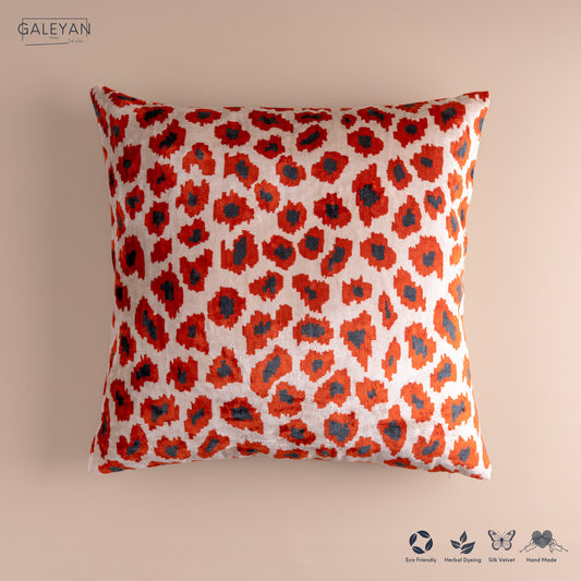 Silk Velvet Ikat Cushion – Off White/Red/Midnight Indigo