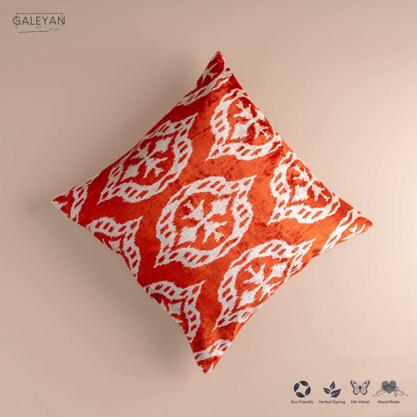 Silk Velvet Ikat Cushion – Off White/Red