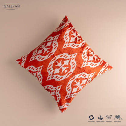 Silk Velvet Ikat Cushion – Off White/Red