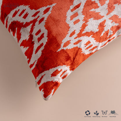 Silk Velvet Ikat Cushion – Off White/Red