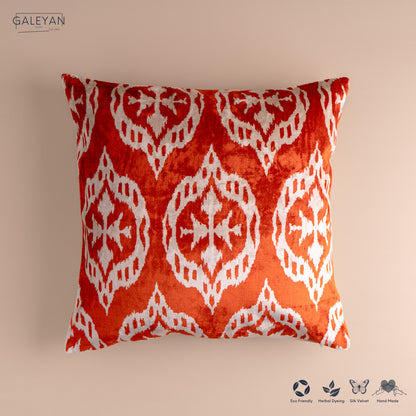 Silk Velvet Ikat Cushion – Off White/Red