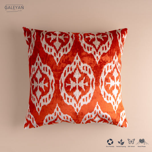 Silk Velvet Ikat Cushion – Off White/Red