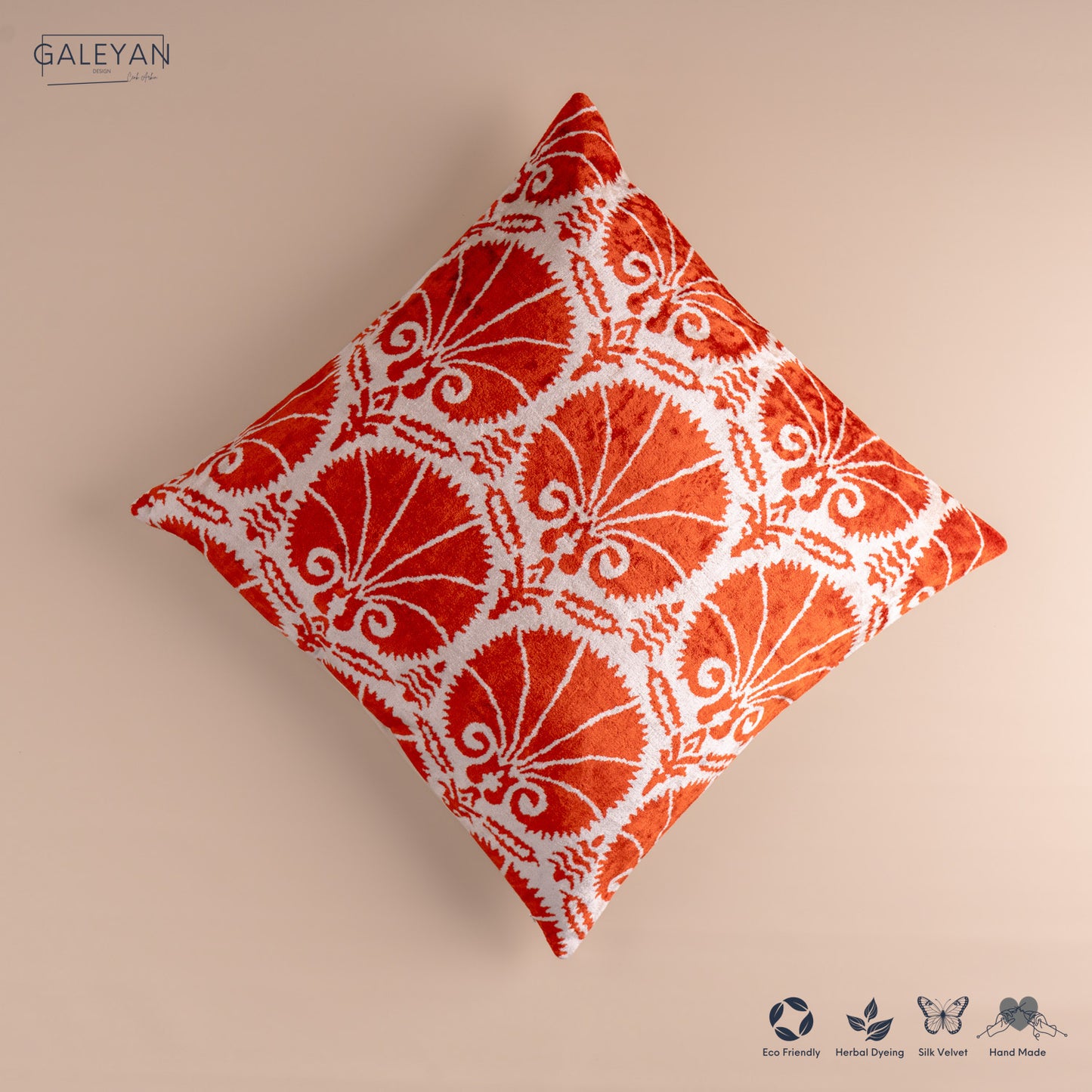 Silk Velvet Ikat Cushion – Off White/Red