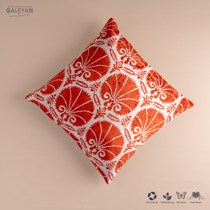 Silk Velvet Ikat Cushion – Off White/Red