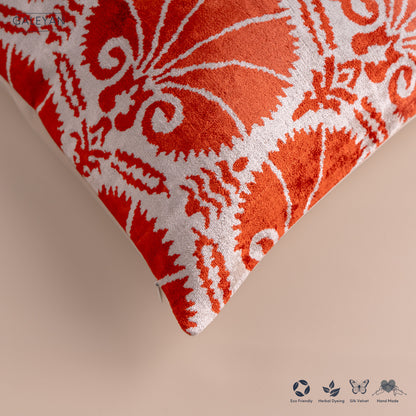 Silk Velvet Ikat Cushion – Off White/Red
