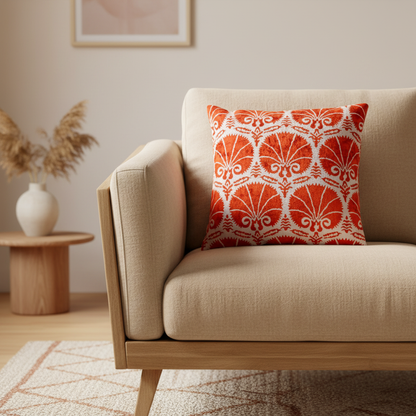 Silk Velvet Ikat Cushion – Off White/Red