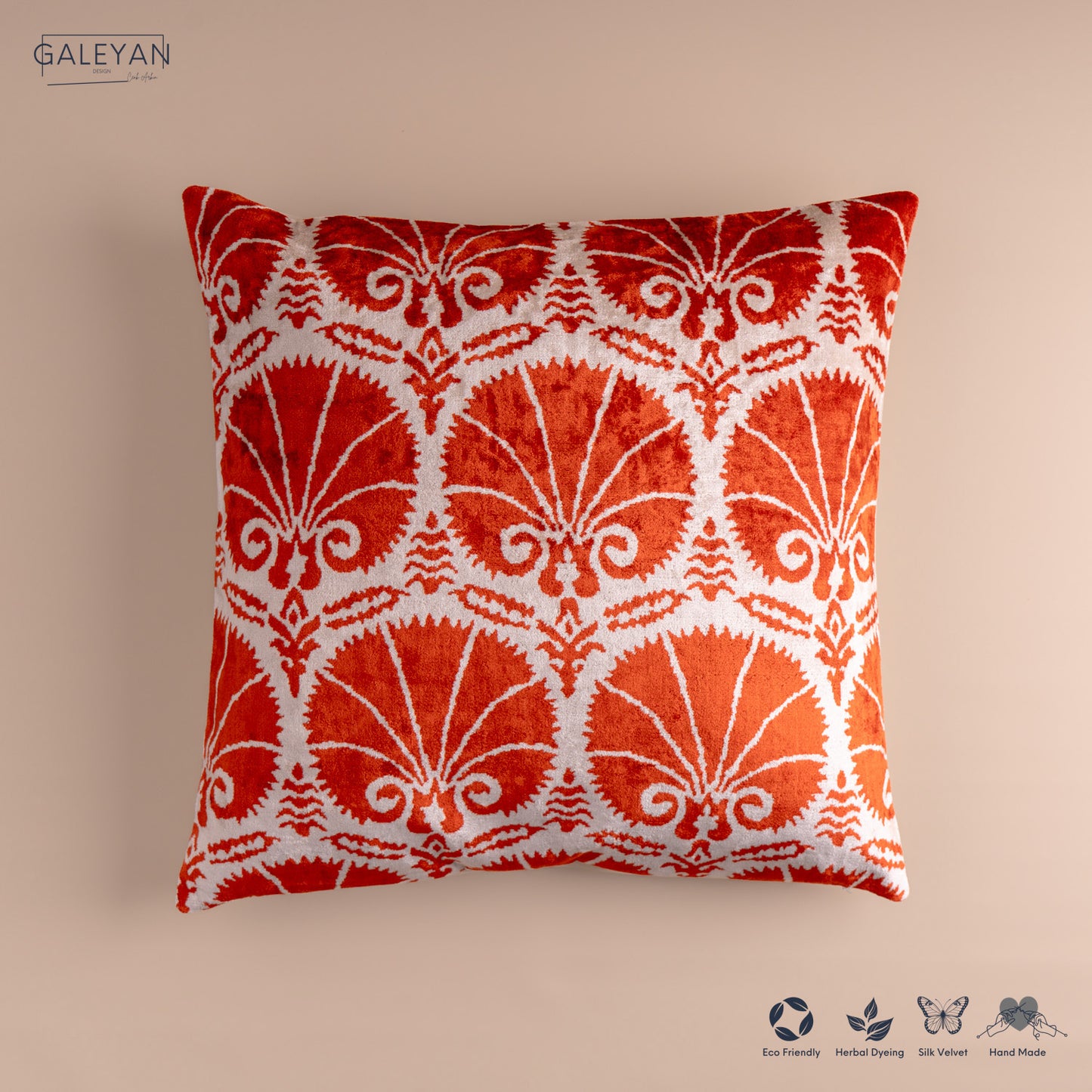Silk Velvet Ikat Cushion – Off White/Red