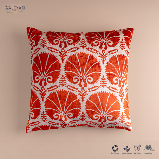 Silk Velvet Ikat Cushion – Off White/Red