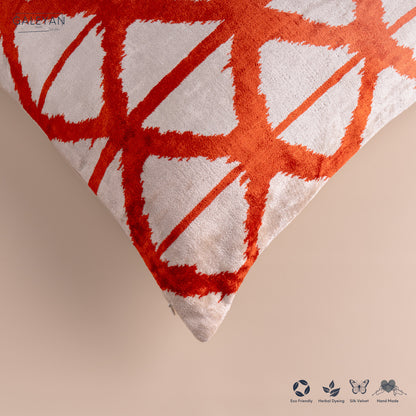 Silk Velvet Ikat Cushion – Off White/Red