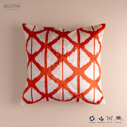 Silk Velvet Ikat Cushion – Off White/Red