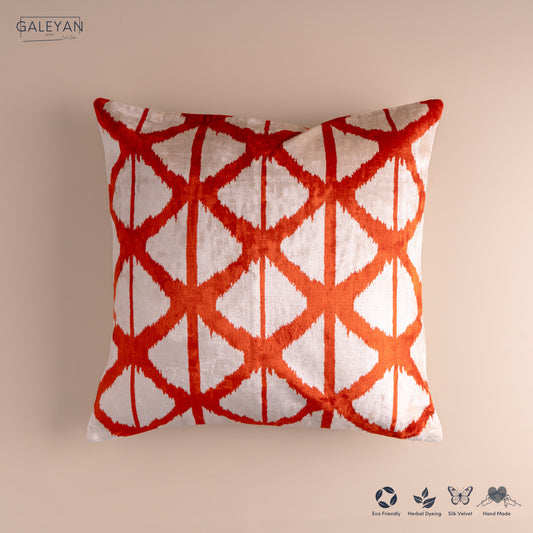 Silk Velvet Ikat Cushion – Off White/Red