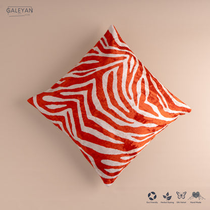 Silk Velvet Ikat Cushion – Off White/Red