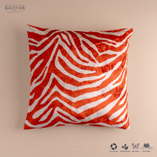Silk Velvet Ikat Cushion – Off White/Red