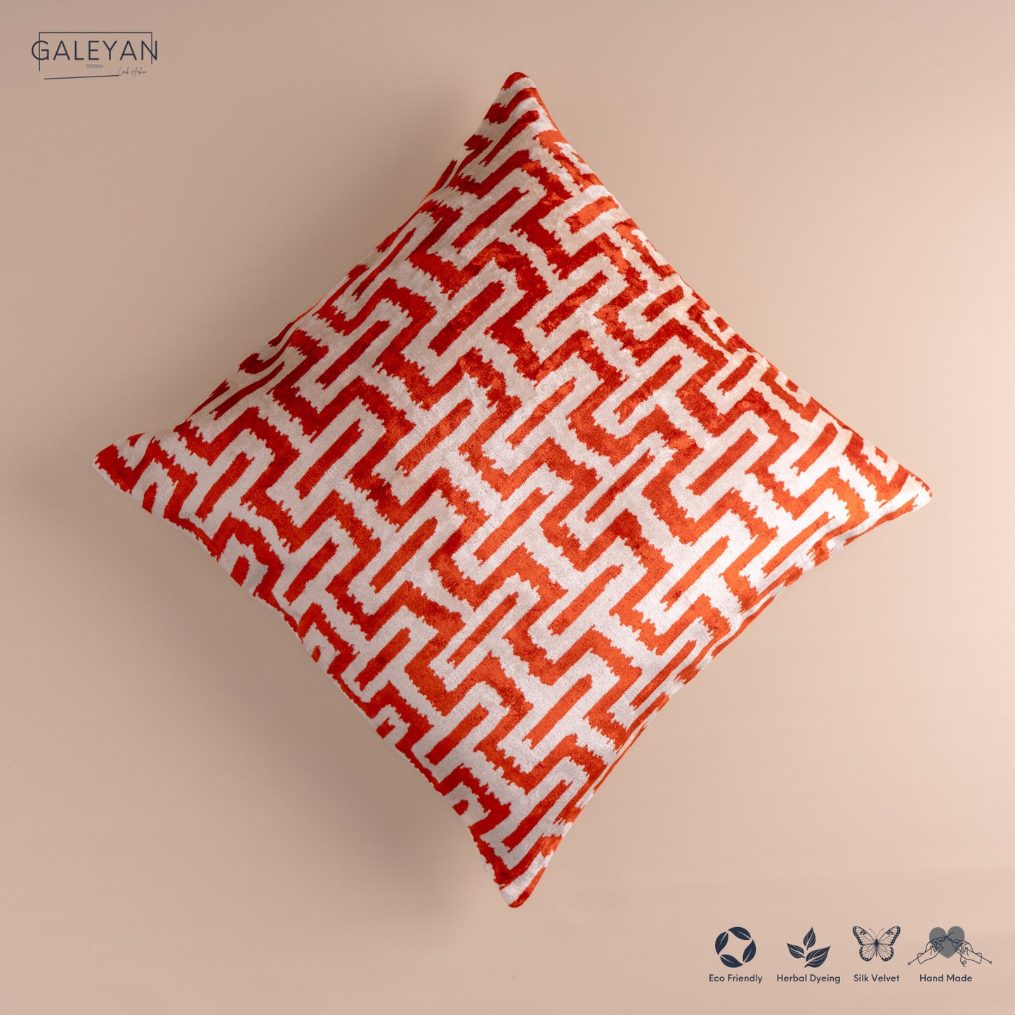 Silk Velvet Ikat Cushion – Off White/Red
