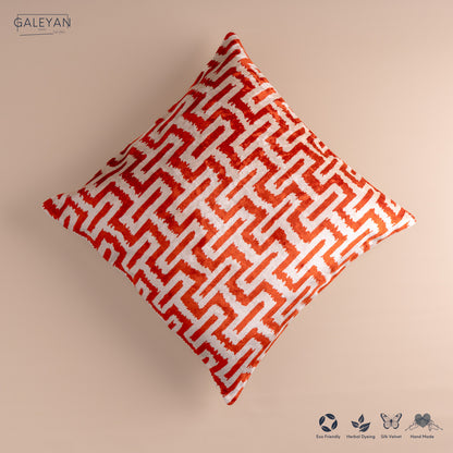 Silk Velvet Ikat Cushion – Off White/Red