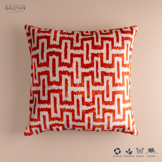 Silk Velvet Ikat Cushion – Off White/Red
