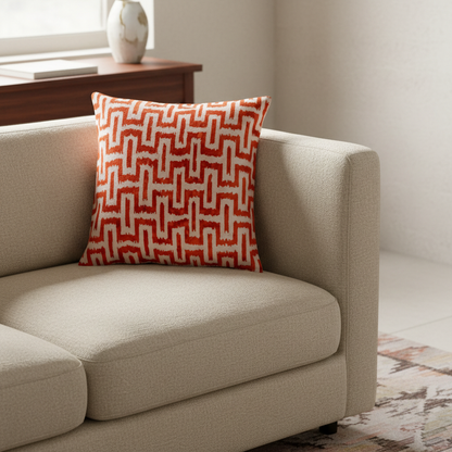 Silk Velvet Ikat Cushion – Off White/Red