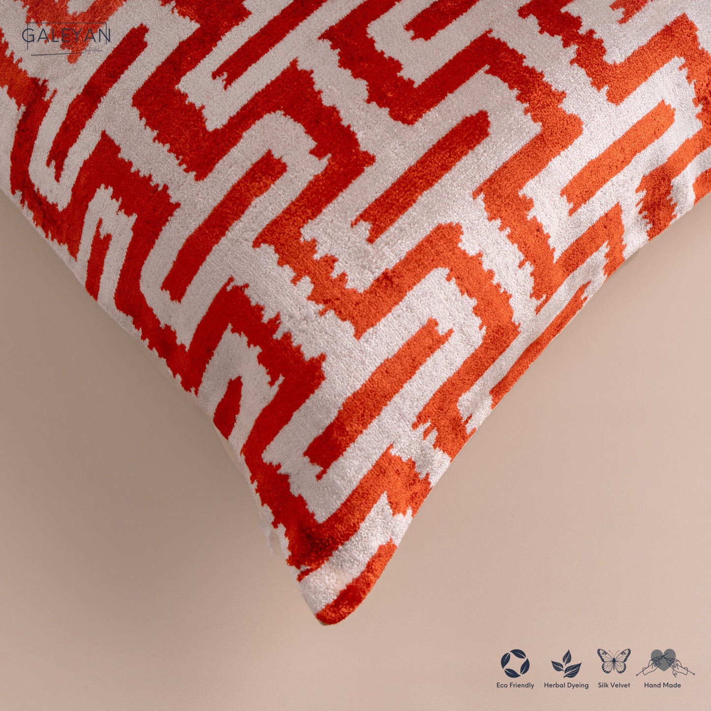 Silk Velvet Ikat Cushion – Off White/Red