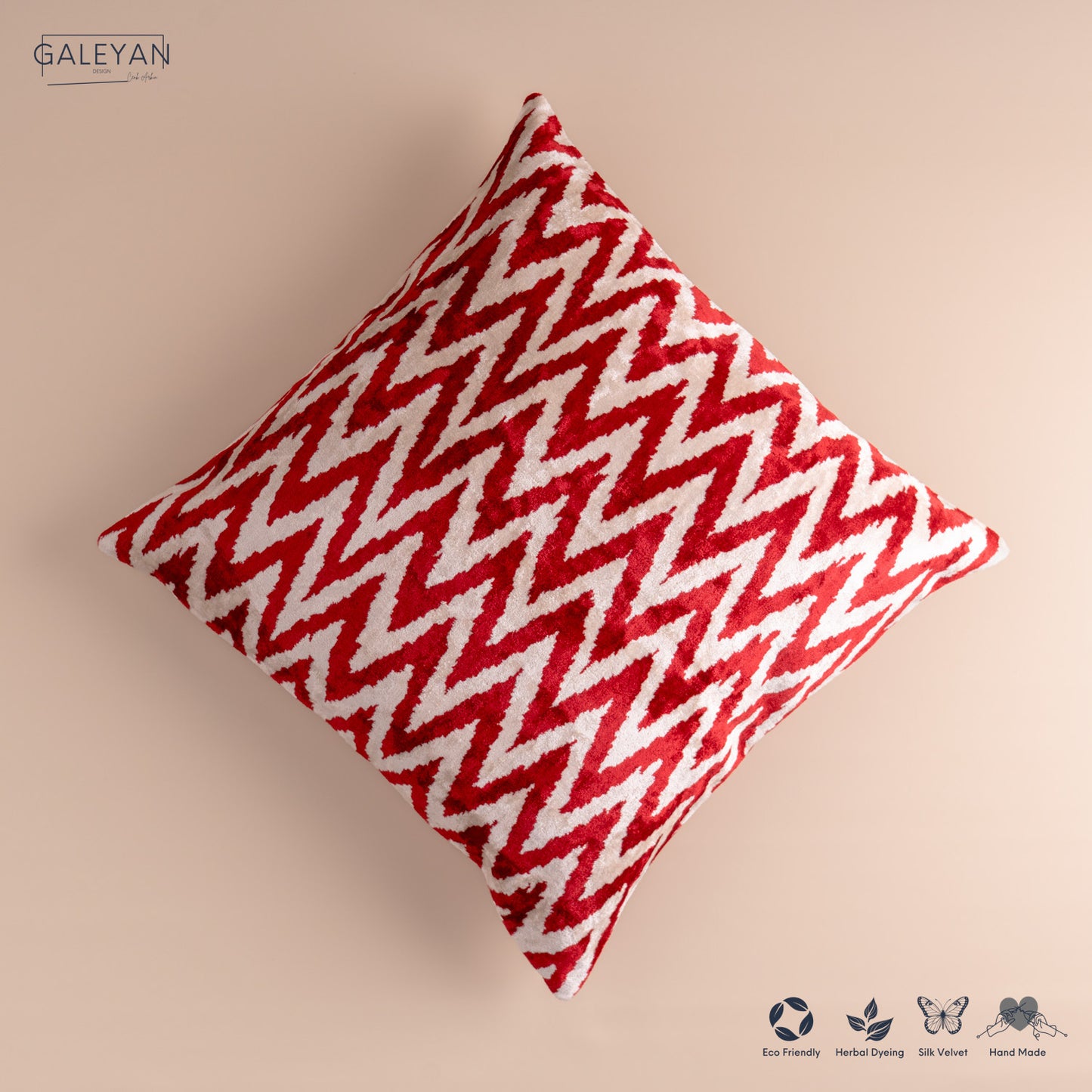 Silk Velvet Ikat Cushion – Off White/Burgundy
