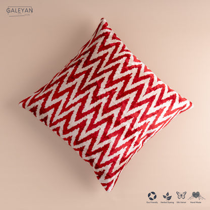 Silk Velvet Ikat Cushion – Off White/Burgundy
