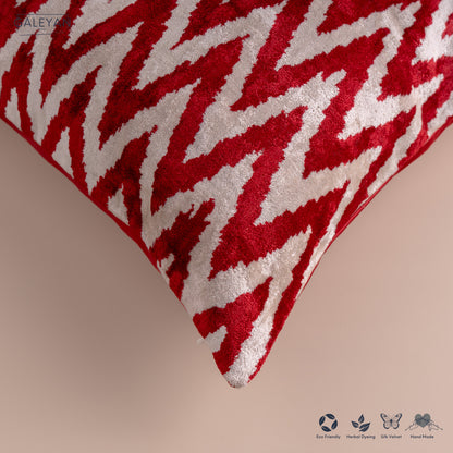 Silk Velvet Ikat Cushion – Off White/Burgundy