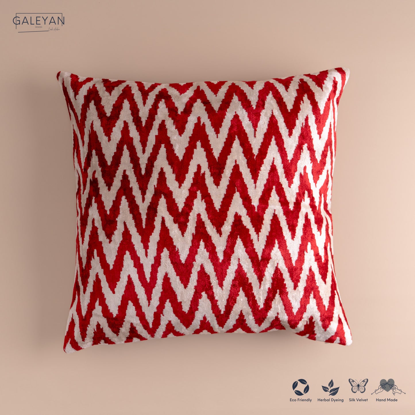 Silk Velvet Ikat Cushion – Off White/Burgundy