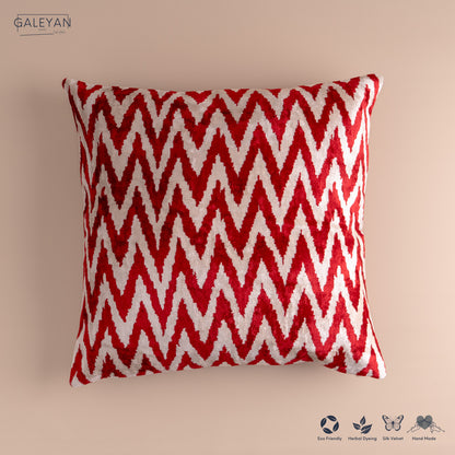 Silk Velvet Ikat Cushion – Off White/Burgundy