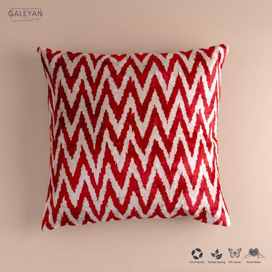 Silk Velvet Ikat Cushion – Off White/Burgundy