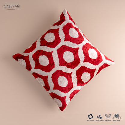Silk Velvet Ikat Cushion – Off White/Burgundy