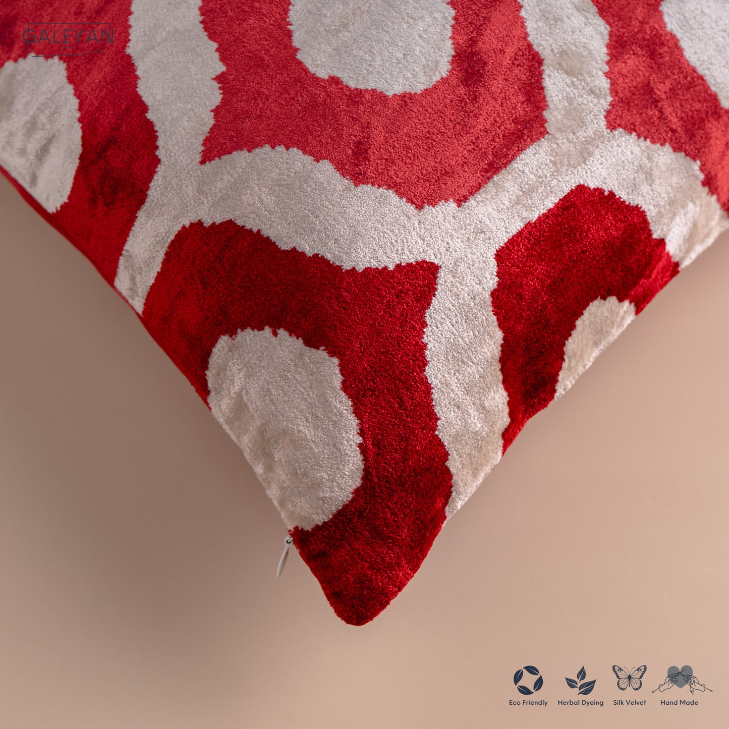 Silk Velvet Ikat Cushion – Off White/Burgundy