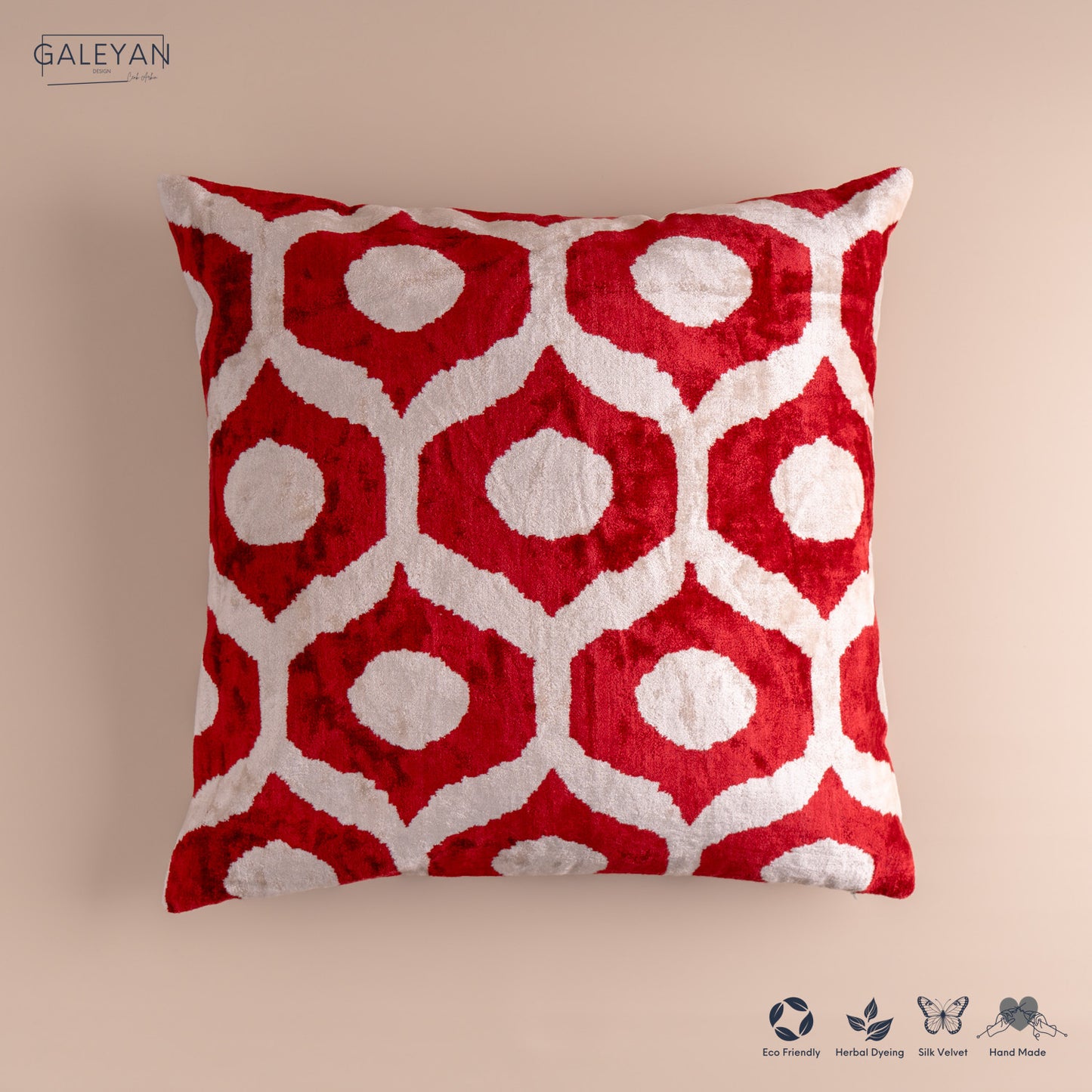 Silk Velvet Ikat Cushion – Off White/Burgundy