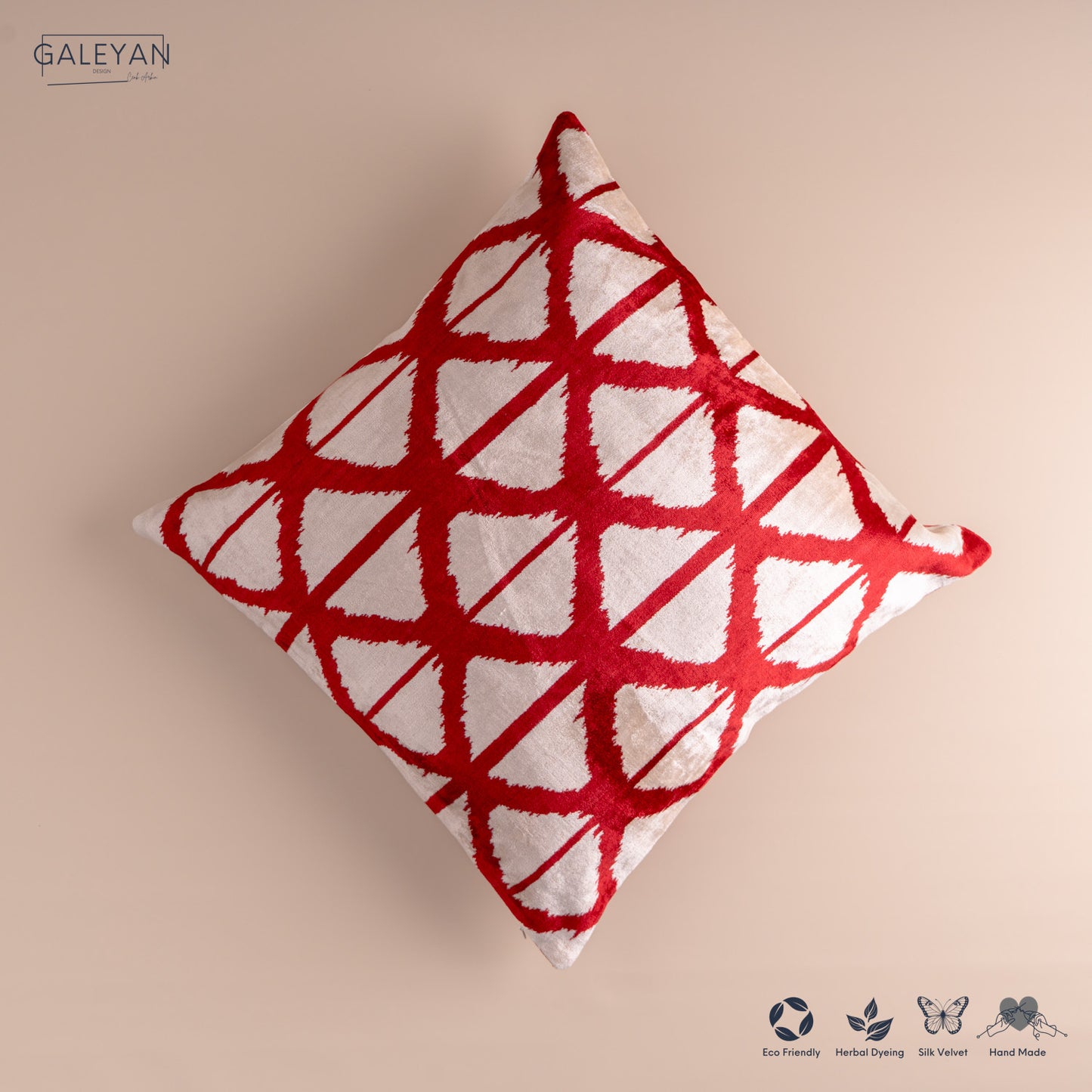 Silk Velvet Ikat Cushion – Off White/Burgundy