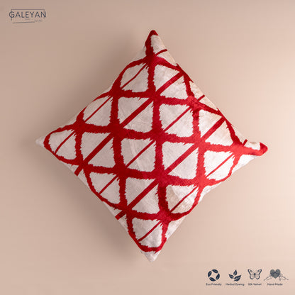 Silk Velvet Ikat Cushion – Off White/Burgundy