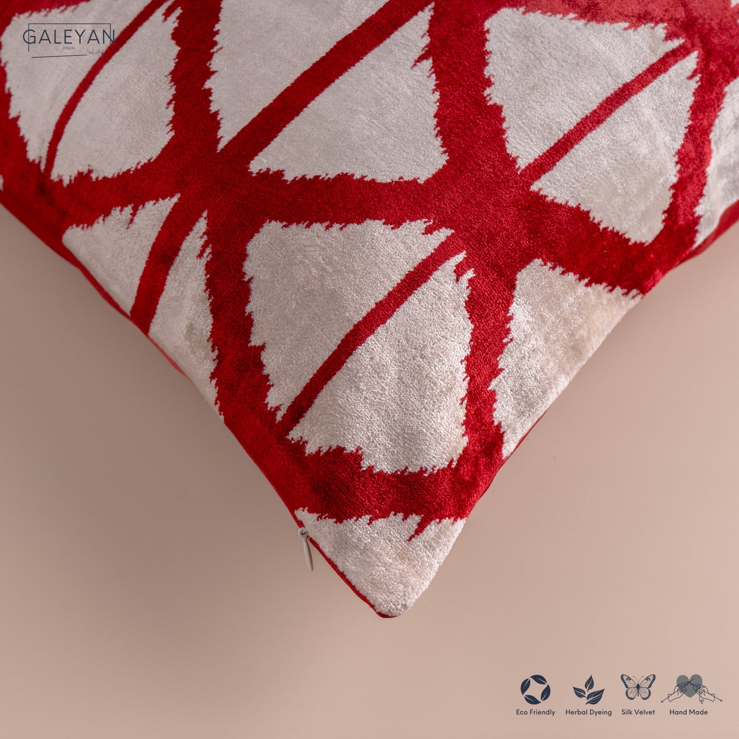 Silk Velvet Ikat Cushion – Off White/Burgundy