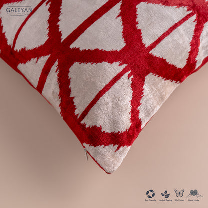 Silk Velvet Ikat Cushion – Off White/Burgundy