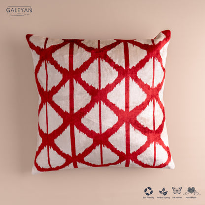 Silk Velvet Ikat Cushion – Off White/Burgundy