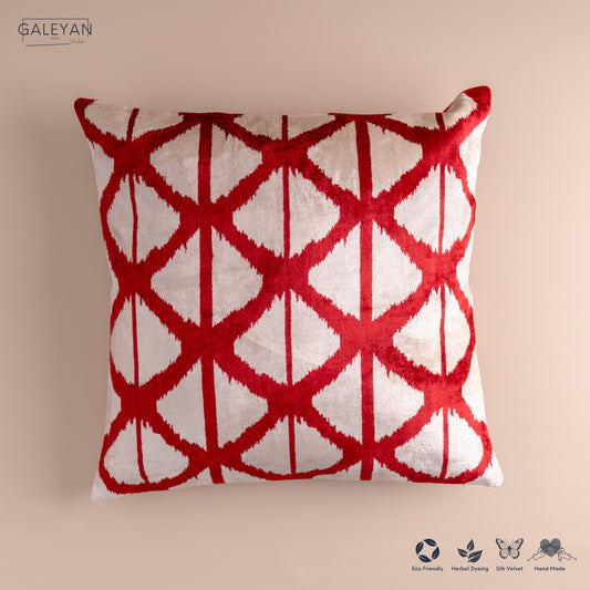 Silk Velvet Ikat Cushion – Off White/Burgundy