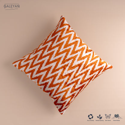 Silk Velvet Ikat Cushion – Off White/Amber