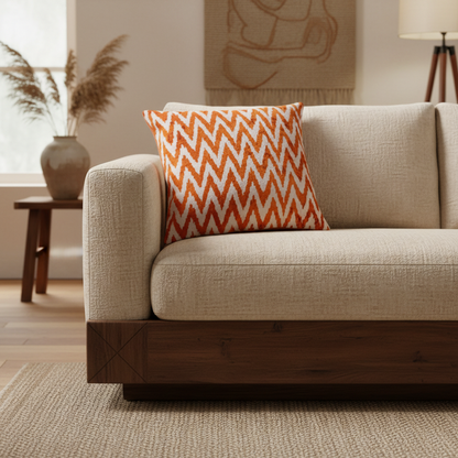 Silk Velvet Ikat Cushion – Off White/Amber