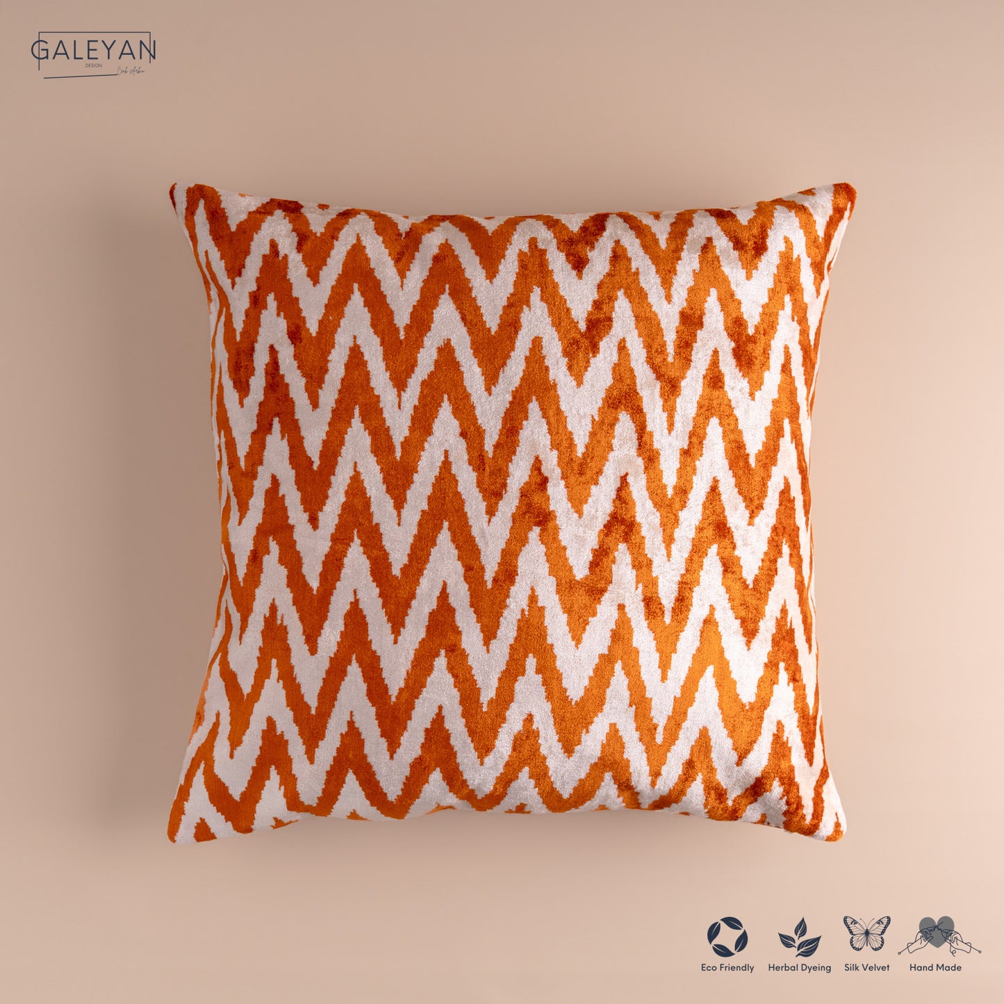 Silk Velvet Ikat Cushion – Off White/Amber