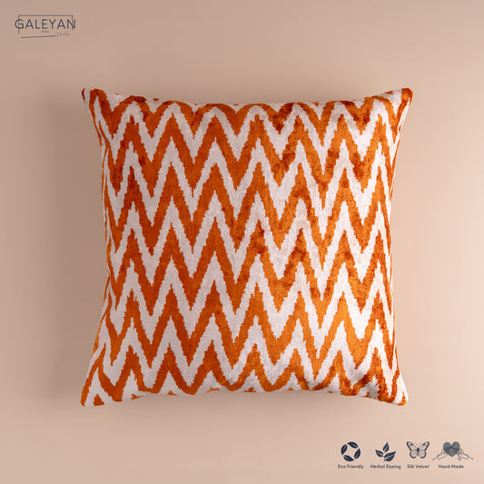 Silk Velvet Ikat Cushion – Off White/Amber