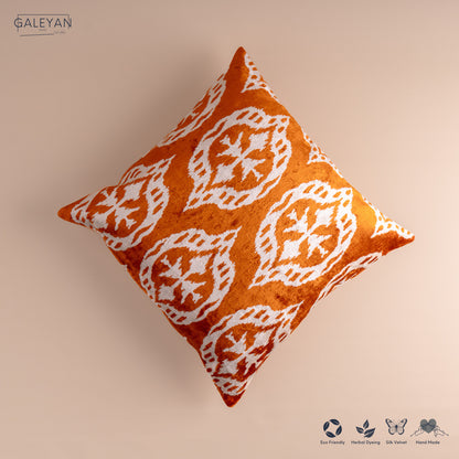 Silk Velvet Ikat Cushion – Off White/Amber