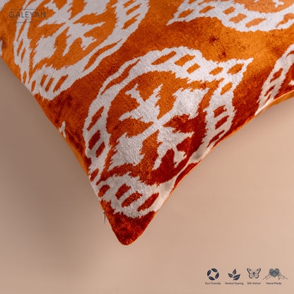 Silk Velvet Ikat Cushion – Off White/Amber