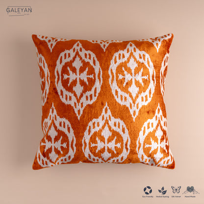Silk Velvet Ikat Cushion – Off White/Amber