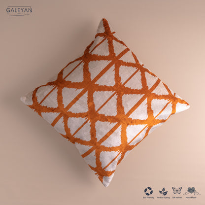 Silk Velvet Ikat Cushion – Off White/Saffron Gold